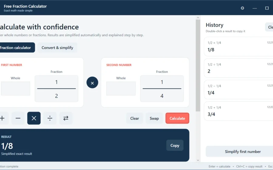 Free Fraction Calculator software screenshot