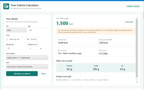 Free Calorie Calculator software screenshot