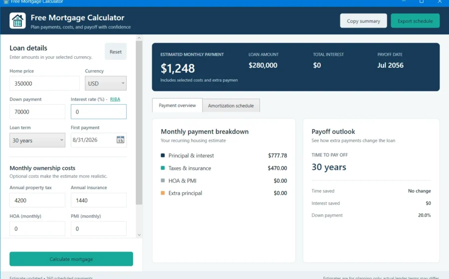 Free Mortgage Calculator software screenshot