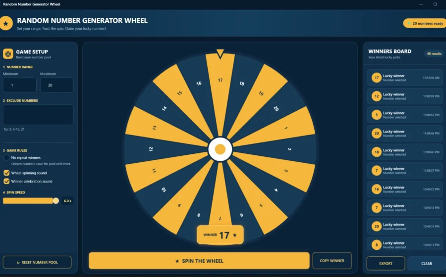 Random Number Generator Wheel software screenshot